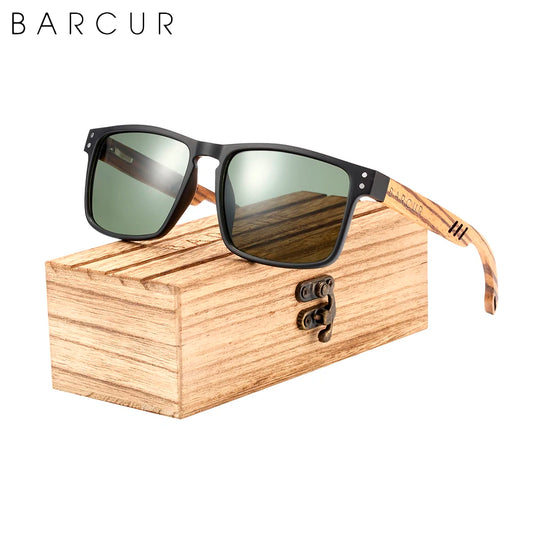 BARCUR Zebra-Temple Houten Zonnebril – Gepolariseerd UV400 Unisex