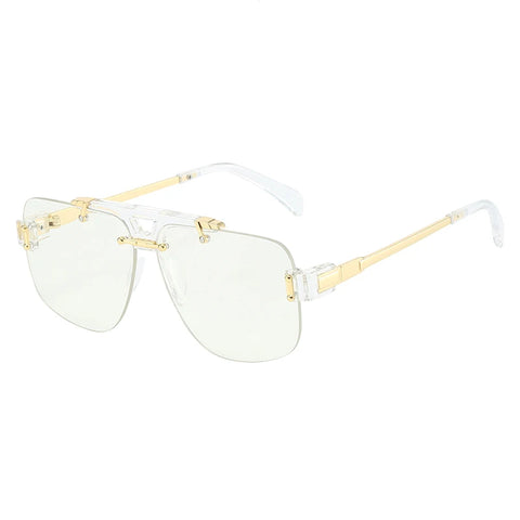 SHAUNA Vierkante Randloze Zonnebril – Heldere Oceaan Gradiënt Lens UV400 Unisex Retro Rivet Shades