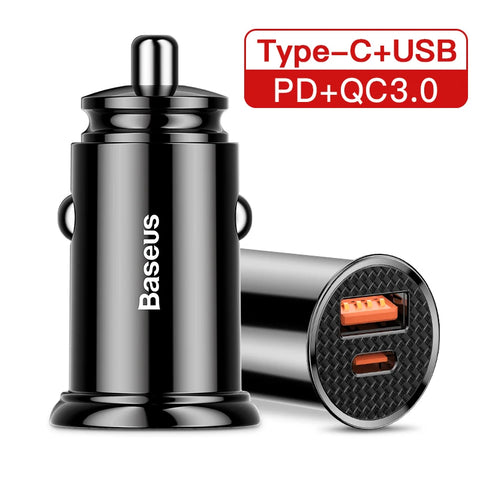 Baseus 30W Fast Car Charger - Quick Charge 4.0/3.0, USB PD for iPhone 16/15/14 Pro Max & Xiaomi