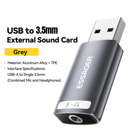 Essager USB Sound Card Adapter for 3.5mm Earphones & Microphones - Ideal for PS4, Laptops, and Computers