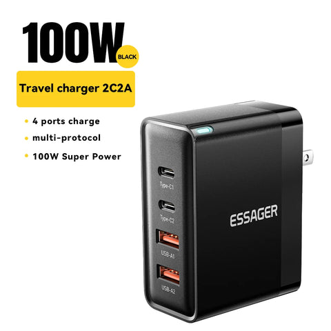 Essager 100W GaN USB-C Charger for Laptop & iPhone 16, Fast PD Charging, US/KR Plug, Compatible with MacBook & Samsung