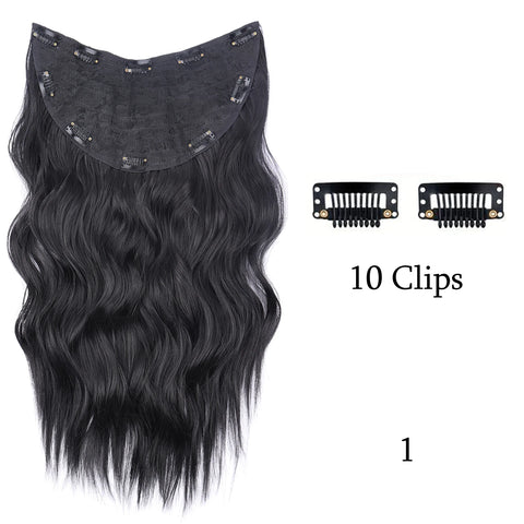 Synthetic U-Shaped 10 Clip In Hair Extension 22 Inch Wavy Black Blonde
