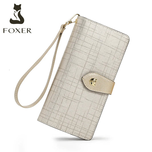 FOXER Split Leather Women's Long Clutch Wallet - 2025 Fashion Lightweight Card Bag