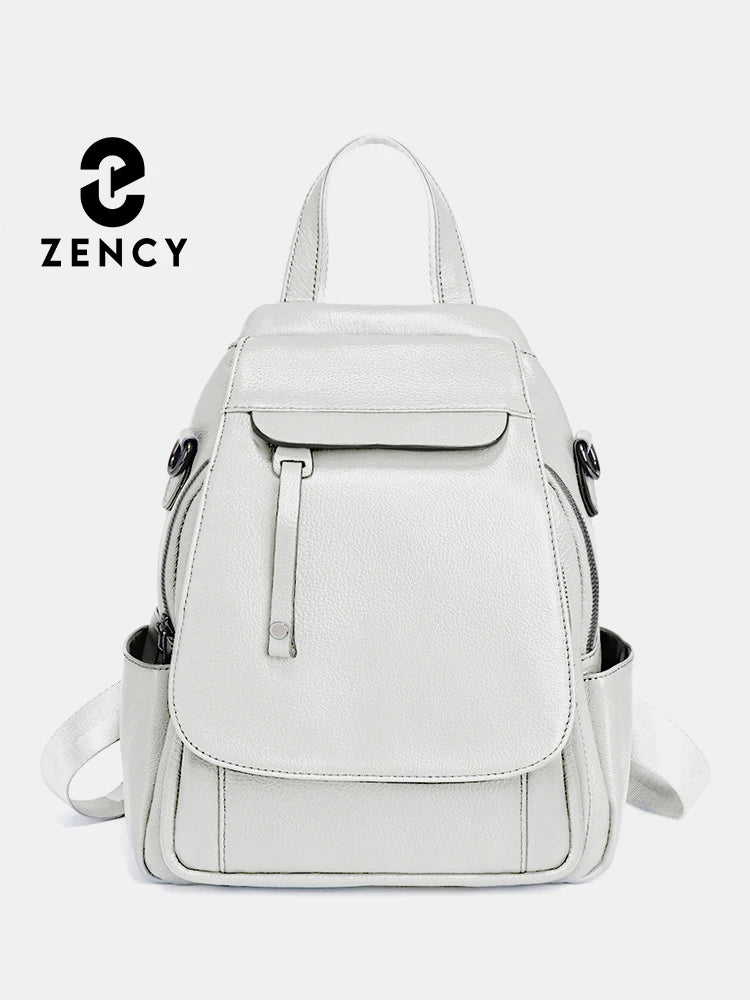 Zency Genuine Leather Women's Fashion Backpack - High Quality Stylish Satchel for School & Travel
