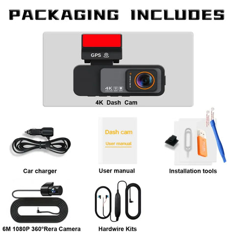 Aprilboy 3.2" 4K Dash Cam met dubbele lens en nachtzicht