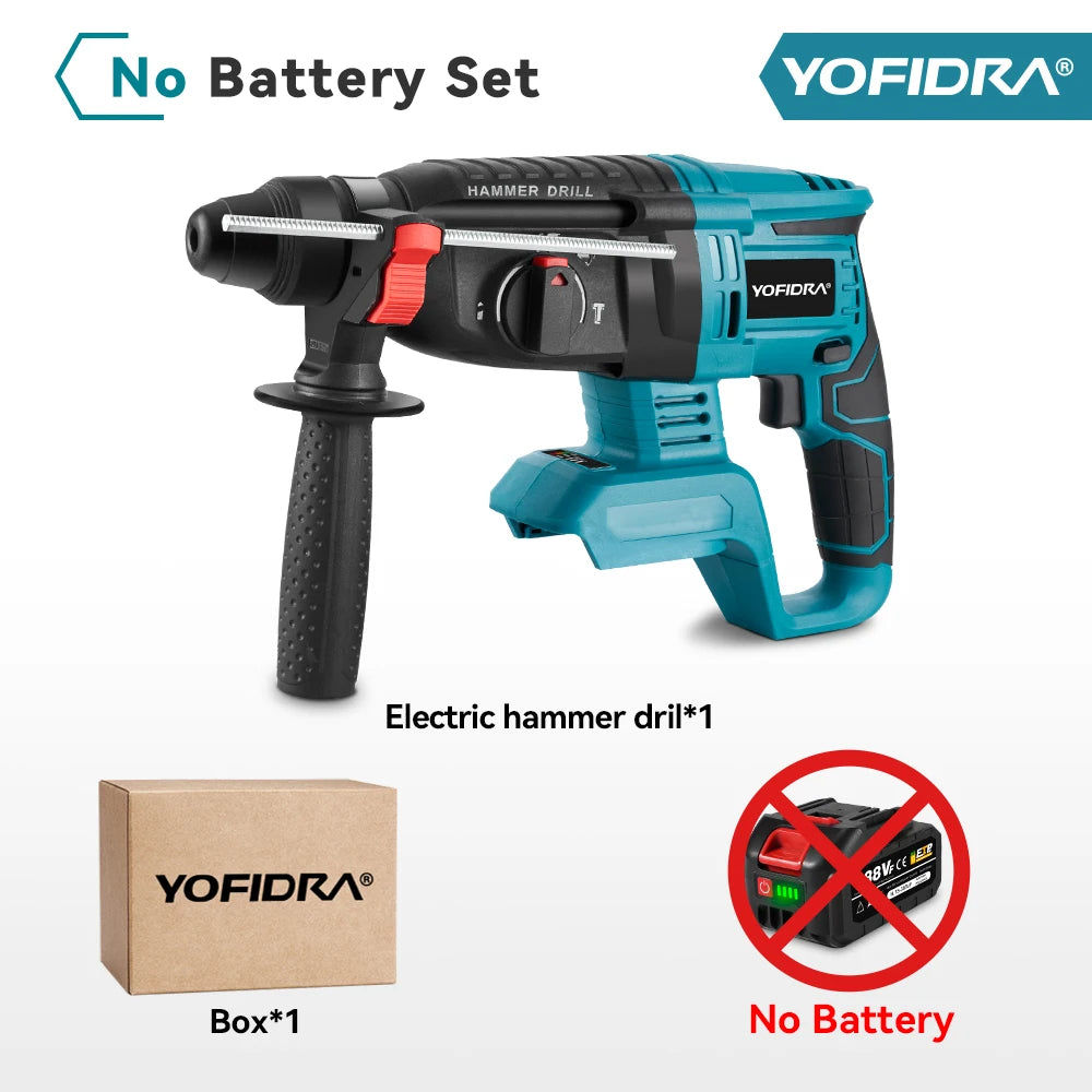 YOFIDRA 26mm Brushless Cordless Rotary Hammer – Multifunction Impact Drill for Makita Battery Pin