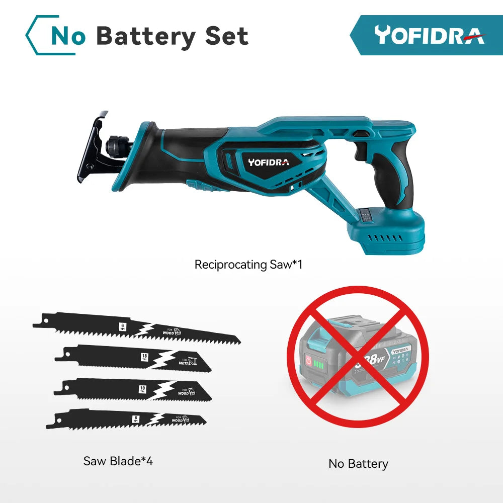 YOFIDRA 3000RPM Bürstenlose Säbelsäge Handheld Holz Metall Rohr Schneiden Elektrische Säge Kettensäge Werkzeug Für Makita Batterie Pin