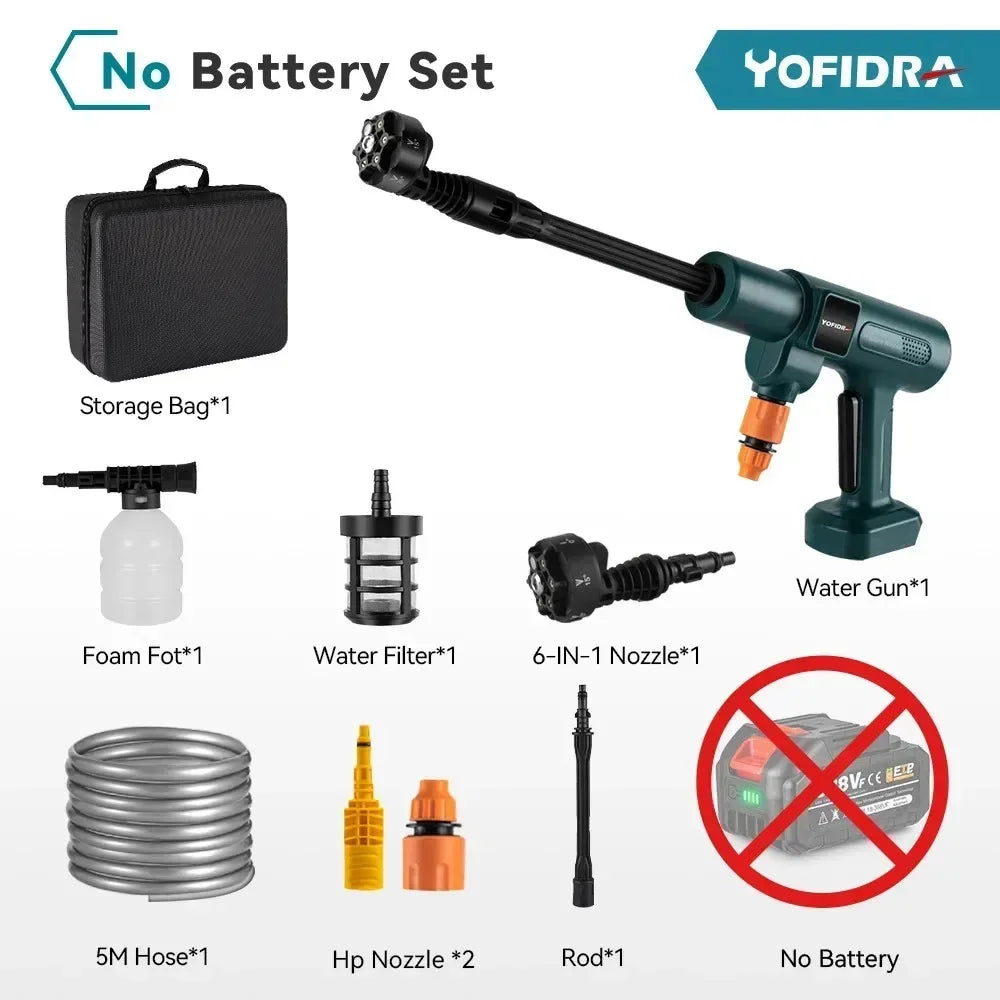 YOFIDRA 200Bar Brushless Electric Pressure Washer – 3500W 6-in-1 Car Cleaning & Garden Tool for Makita Battery Pin