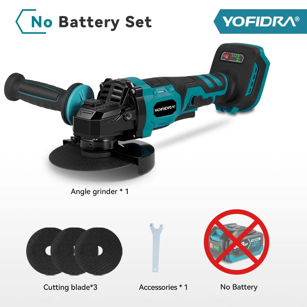 YOFIDRA 2-in-1 125mm Brushless Angle Grinder – 3-Speed Woodworking Polisher & Cutter for Makita Battery Pin