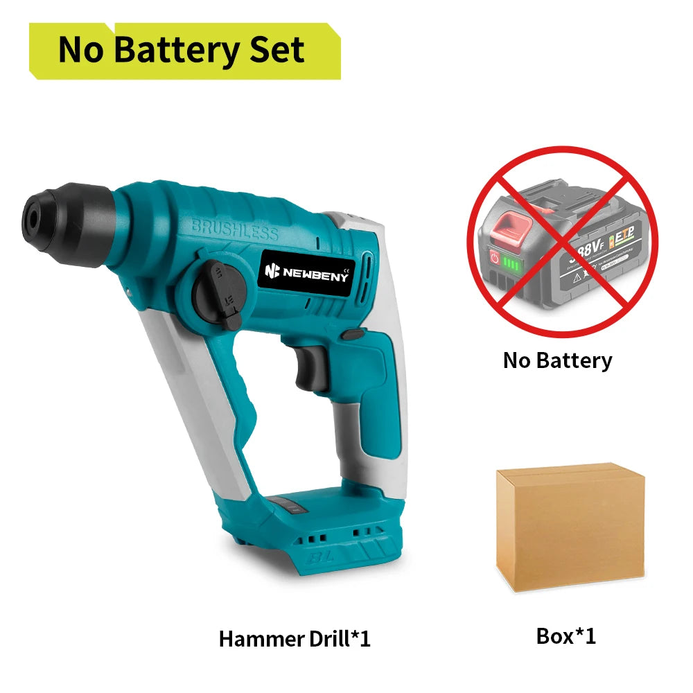 NEWBENY 2-Mode Brushless Cordless Rotary Hammer – 10mm Impact Drill for Woodworking, Compatible with Makita Battery Pin