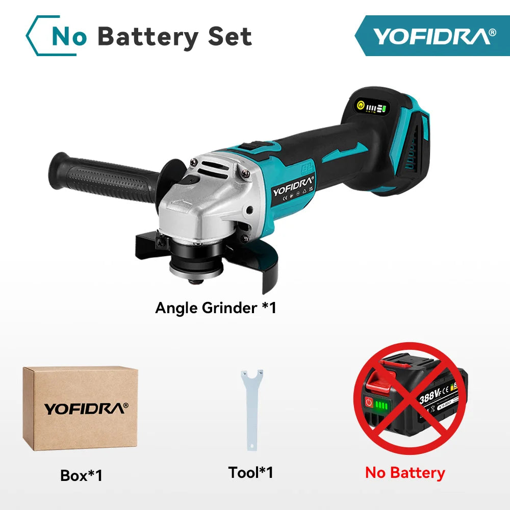 YOFIDRA 3000W 125mm Brushless Electric Angle Grinder – Metal & Wood Cutting, Grinding & Polishing Tool for Makita Battery Pin