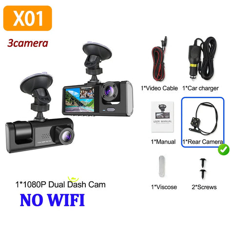 WIFI APP-bediening 3-kanaals 1080P dashcam