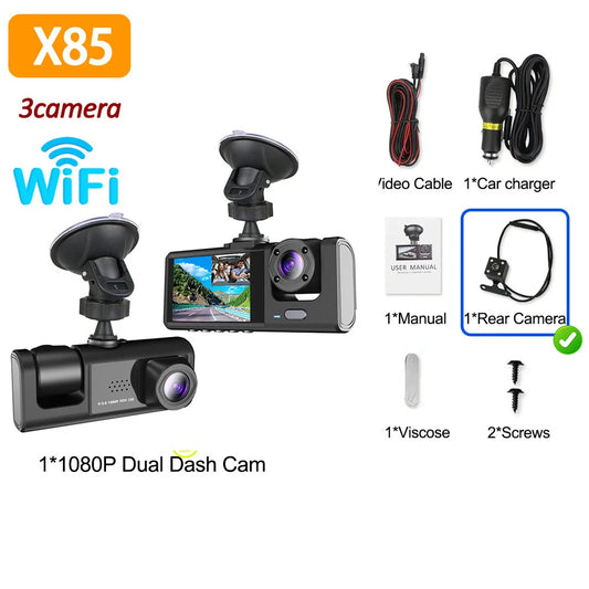 WIFI APP-bediening 3-kanaals 1080P dashcam