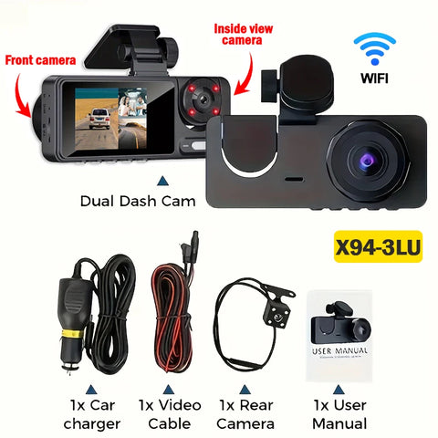 Drievoudige lens WiFi Dashcam: 1080P HD voertuigbeveiligingscamera