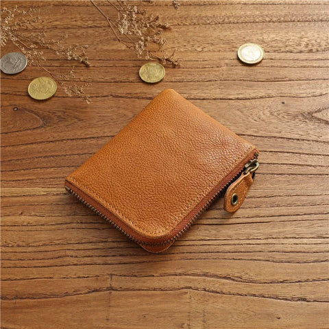 Zency Retro Cowhide Mini Short Wallet for Women - Genuine Leather Coin Pocket Purse