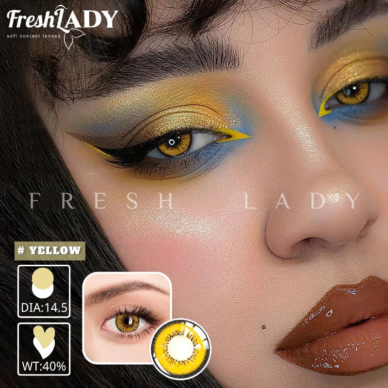 UYAAI 1Pair Color Contact Lenses - Blue Yellow for Cosplay & Halloween
