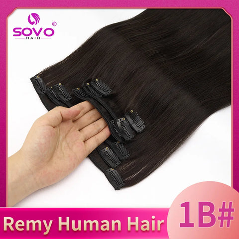 SOVO 120G Clip in Hair Extensions - Natural Black