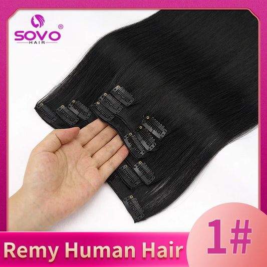 SOVO 120G Clip in Hair Extensions - Natural Black