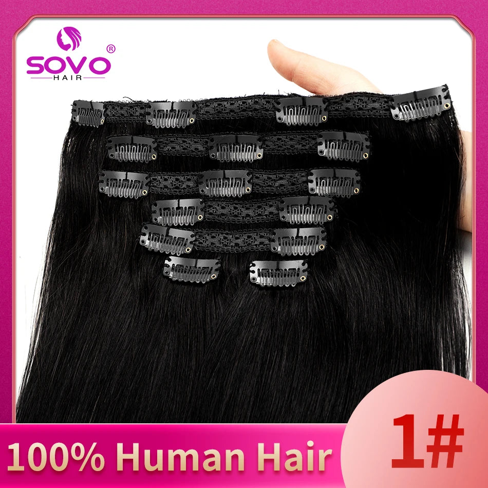 Clip-In Hair Extensions 100% Real Human Remy Hair 7pcs/Set Dark Brown #2