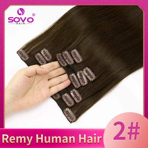 SOVO 120G Clip in Hair Extensions - Natural Black