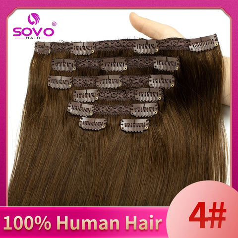 Clip-In Hair Extensions 100% Real Human Remy Hair 7pcs/Set Dark Brown #2
