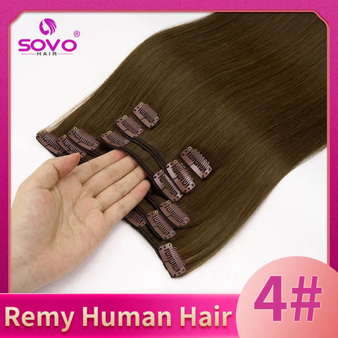 SOVO 120G Clip in Hair Extensions - Natural Black
