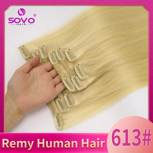SOVO 120G Clip in Hair Extensions - Natural Black