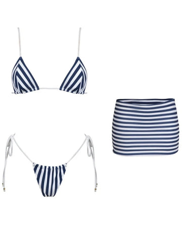 ZRTAK Gestreepte Driehoek Bikiniset met 3 Stukken – Braziliaanse Microprint Badmode voor Dames
