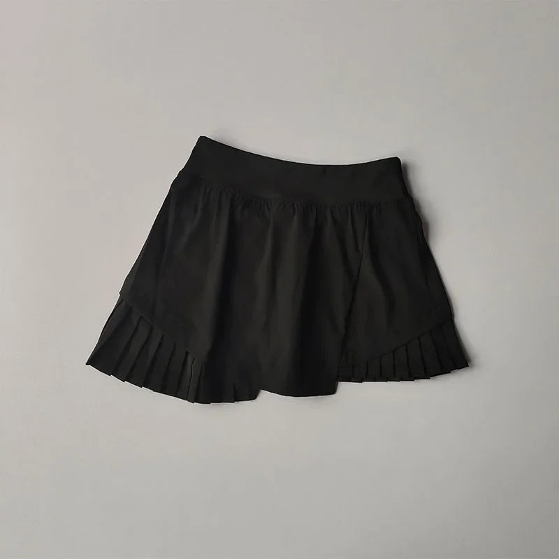 High-Waist Quick-Dry Pleated Sports Skirt – Summer Skort with Lined Shorts for Yoga & Fitness