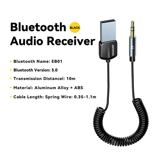 Essager Bluetooth Aux Adapter - USB to 3.5mm Wireless Audio Transmitter for Car Stereo