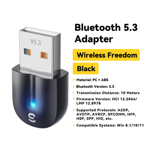 Essager Bluetooth 5.3 USB Adapter Dongle for PC & Laptops – Connect Speakers, Mice & Keyboards Wirelessly