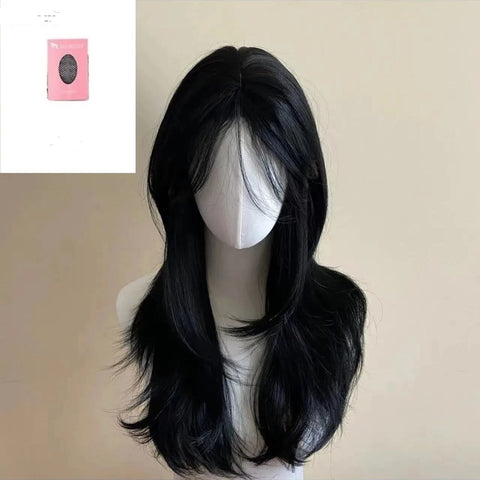 Black Wig with Headband - Body Wavy French Bangs