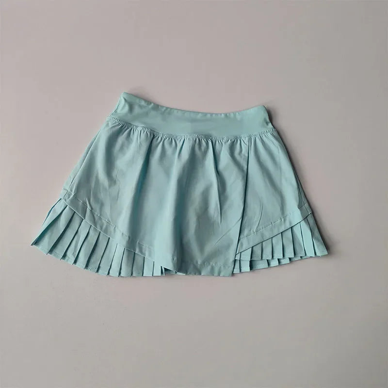 High-Waist Quick-Dry Pleated Sports Skirt – Summer Skort with Lined Shorts for Yoga & Fitness