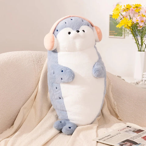 Cartoon Seal & Sea Otter Plush Cushion – Round Earphone Design Pillow for Kids’ Birthday, School & Nap