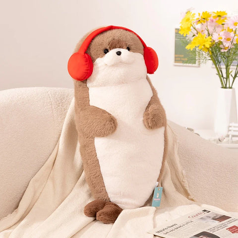 Cartoon Seal & Sea Otter Plush Cushion – Round Earphone Design Pillow for Kids’ Birthday, School & Nap