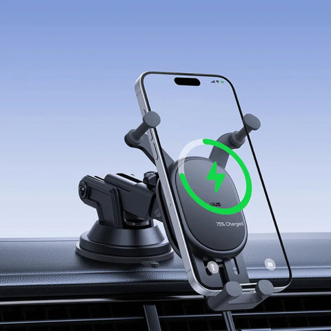 Baseus 15W Wireless Car Charger & Phone Holder with Auto Locking Hook Clip for iPhone, Xiaomi, Samsung