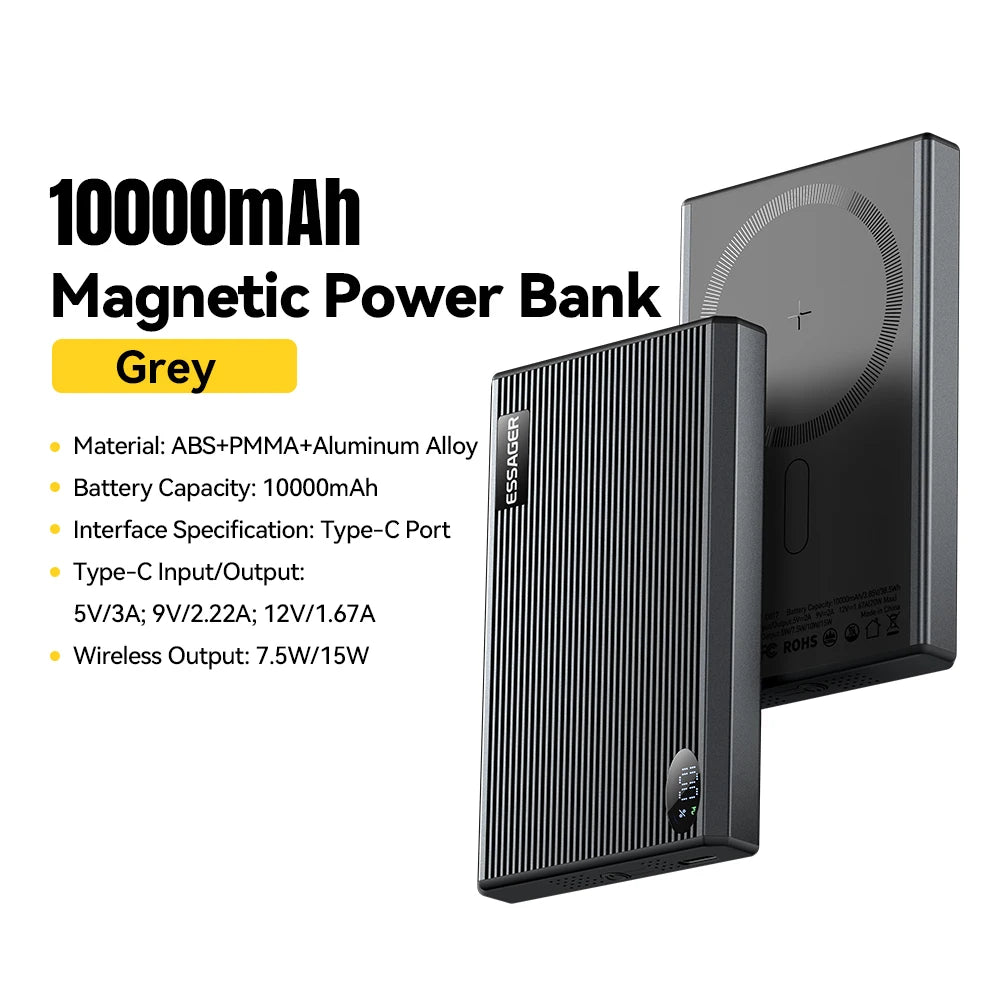 Essager Ultra Magnetic 20W Power Bank – 10000mAh Thin Wireless Fast-Charge
