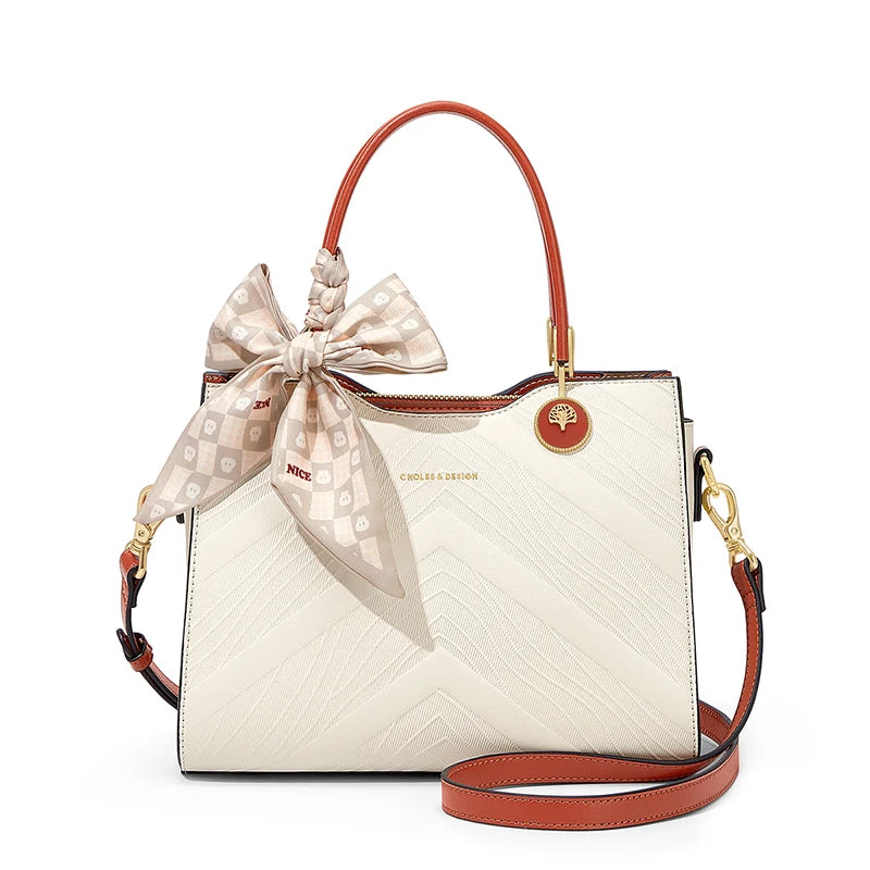 Cnoles Women Elegant Handbags with Bow Tie Silk Scarf