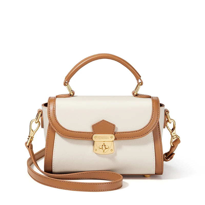 Premium Split Cowhide Leather Women's Crossbody Bag with Two-Tone Design