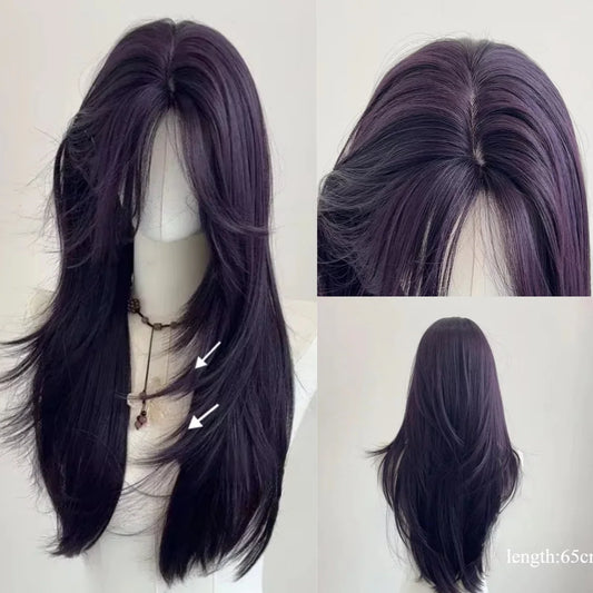 Ashley Dark Purple Wig - 22 Inch Long Hair with Bangs