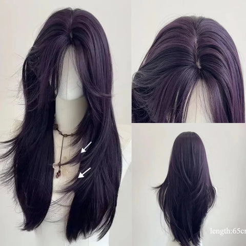 Ashley Dark Purple Wig - 22 Inch Long Hair with Bangs