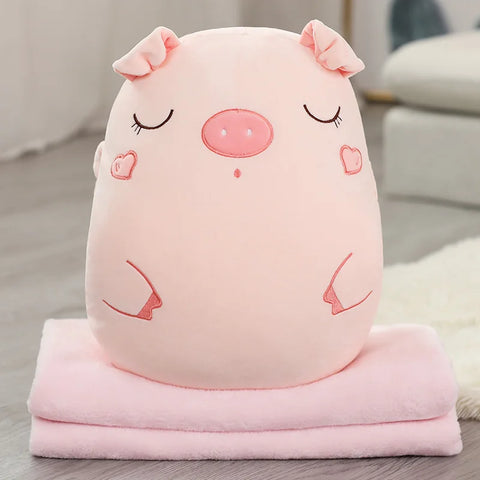 Bear, Lion, Rabbit & Unicorn Plush Pillow with Blanket – Soft Cartoon Animal Handwarmer Toy