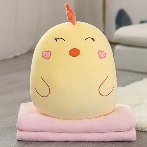 Bear, Lion, Rabbit & Unicorn Plush Pillow with Blanket – Soft Cartoon Animal Handwarmer Toy