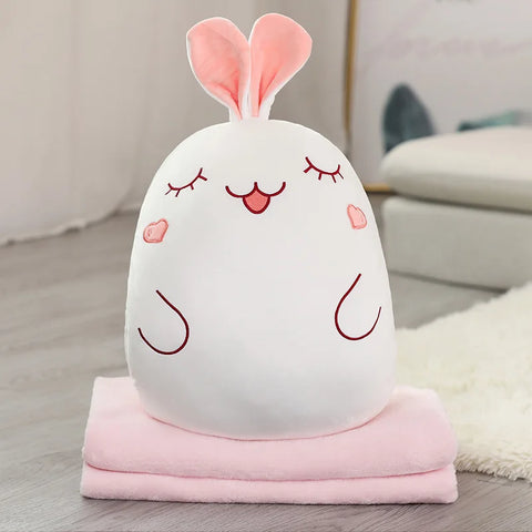 Bear, Lion, Rabbit & Unicorn Plush Pillow with Blanket – Soft Cartoon Animal Handwarmer Toy