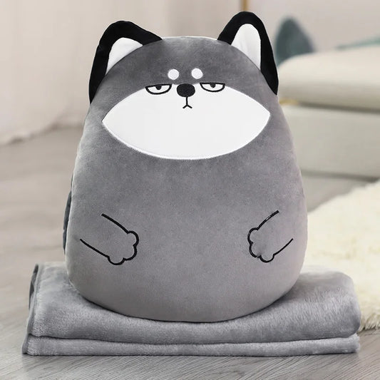 Bear, Lion, Rabbit & Unicorn Plush Pillow with Blanket – Soft Cartoon Animal Handwarmer Toy