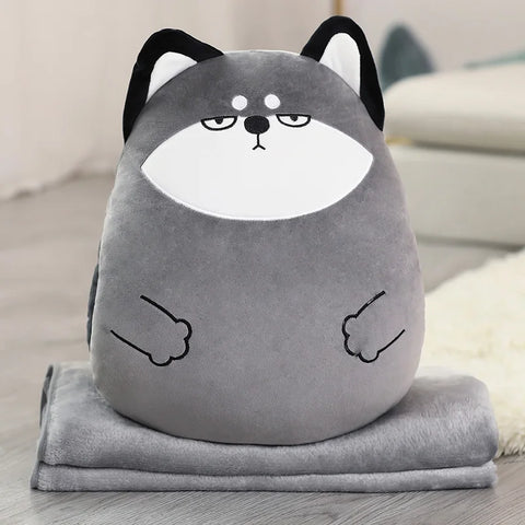 Bear, Lion, Rabbit & Unicorn Plush Pillow with Blanket – Soft Cartoon Animal Handwarmer Toy