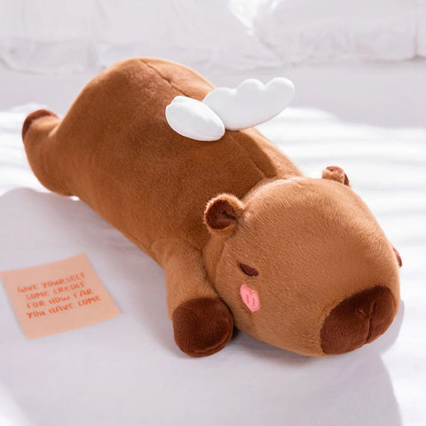 Giant Capybara Plush Toy – Stuffed with Angel Wings & Heart Cheeks, Hug Pillow for Napping & Décor